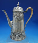 European Sterling Silver Tea Pot with Repousse and Chased Flowers Rattan (#6834)