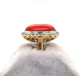 18k Gold and Platinum Genuine Natural Ox Blood Coral and Diamond Ring (#J5398)