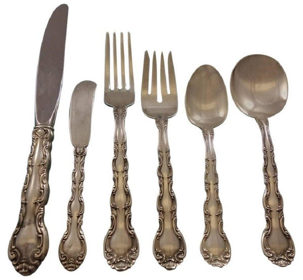 French Scroll by Alvin Sterling Silver Flatware Set For 8 Service 52 Pieces