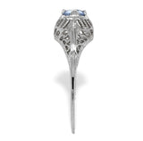 Art Deco 14k White Gold Filigree .29ct Sky Blue Genuine Sapphire Ring (#J7472)