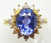 18k Gold 4.34cts Genuine Natural Ceylon Sapphire and Diamond Ring (#J3398)