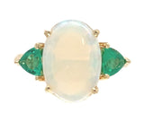 14k Yellow Gold 2.24 Carat Genuine Natural Australian Opal Emerald Ring (#7570)
