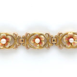 14k Yellow Gold Art Nouveau Enamel Flower Pearl Bracelet Jewelry (#J6091)