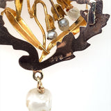 14k Yellow Gold Pearl Lily of the Valley Art Nouveau Pendant Jewelry (#J6160)
