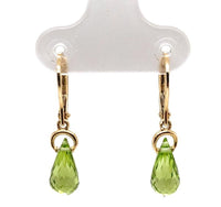 14k Gold 3.09 Carat TW Genuine Natural Peridot Briolette Drop Earrings (#J7132)