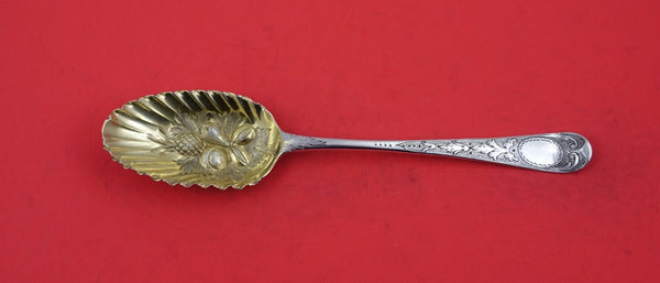 English Georgian Sterling Silver Berry Spoon  GW hand chased fruit 1779  8 1/4"