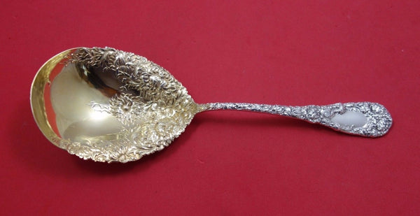 Chrysanthemum by Durgin Sterling Silver Berry Spoon Gold Washed 9 1/4"