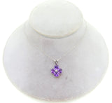 14k Gold Pendant with Heart Shaped Genuine Natural Amethysts and Diamond #J4186