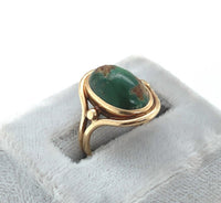 14k Yellow Gold Arts and Crafts Genuine Natural Turquoise Ring Handmade (#J6279)