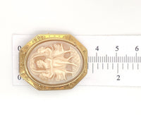 10k Shell Cameo Pin Pendant The Three Graces in Hand Engraved Frame (#J6889)