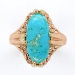 10k Rose Gold Arts and Crafts Genuine Natural Turquoise Ring Size 6 (#J6566)