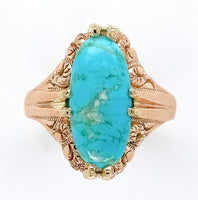 10k Rose Gold Arts and Crafts Genuine Natural Turquoise Ring Size 6 (#J6566)