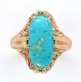 10k Rose Gold Arts and Crafts Genuine Natural Turquoise Ring Size 6 (#J6566)