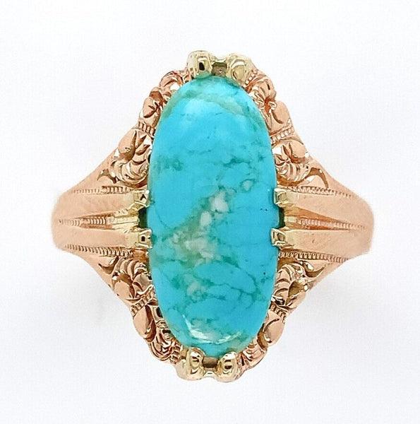 10k Rose Gold Arts and Crafts Genuine Natural Turquoise Ring Size 6 (#J6566)