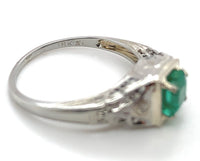 18k Gold Art Deco Filigree .70ct Genuine Natural Emerald Diamond Ring (#J6807)