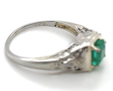18k Gold Art Deco Filigree .70ct Genuine Natural Emerald Diamond Ring (#J6807)