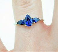 14k White Gold 1.49 Carat TW Blue Genuine Natural Sapphire 3 Stone Ring (#J555)