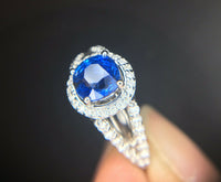 14k Gold 2 Carat Blue Genuine Natural Sapphire and Diamond Halo Ring (#J3800)