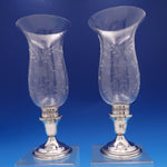 Garden Silversmiths Sterling Silver Glass Hurricane Lamp Candlestick Pair #8079