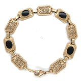 Deco Style 10k Yellow Gold Genuine Natural Black Onyx Filigree Bracelet (#J7551)