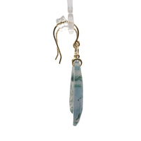 14k Gold 16.64 Carat TW Moss Genuine Agate Teardrop Dangle Earrings (#J7127)