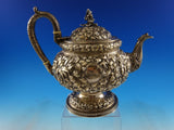 Repousse by AE Warner Coin Silver Tea Set 5 pc Samovar Birds Monkey Lion #8648
