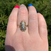 14k Yellow Gold Filigree Ring w/ Three Genuine Natural Diamonds Size 9.5  #J6624