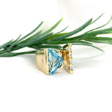 14k Yellow Gold Heavy Modern Genuine Natural Aquamarine Diamond Ring (#J7307)