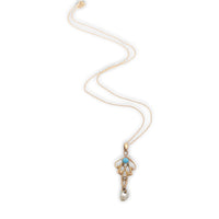 10k Gold Lavaliere Pendant with Freshwater Pearl Drop Turquoise Glass (#J6689)