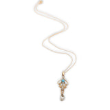 10k Gold Lavaliere Pendant with Freshwater Pearl Drop Turquoise Glass (#J6689)