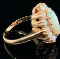 14k Yellow Gold Marquise Genuine Natural Opal Ring with Opal Halo (#J5937)