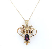 10k Yellow Gold Pendant with Purple Paste and Seed Pearls (#J6167)