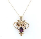 10k Yellow Gold Pendant with Purple Paste and Seed Pearls (#J6167)
