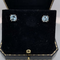 14k White Gold 1.62cttw Round Genuine Natural Aquamarine Stud Earrings (#J6376)