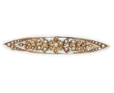 14k Yellow Gold Victorian Seed Pearl Flower Bar Pin with Applied Leaves (#J6738)