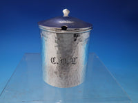 Lebolt Sterling Silver Mustard Pot Hammered Blue Glass Liner #496 (#6505)