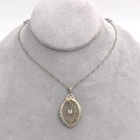 14k Gold Genuine Rock Crystal Quartz Diamond Pendant w/ Filigree Overlay #J6656