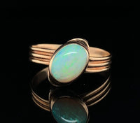 14k Gold Arts and Crafts Handwrought Genuine Natural Opal Ring size 5.5 (#J6348)