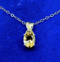 14k Yellow Gold Oval Genuine Natural Citrine Pendant with Diamonds (#J512)