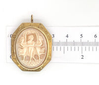 10k Shell Cameo Pin Pendant The Three Graces in Hand Engraved Frame (#J6889)