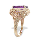 10k Yellow Gold 4.38 Carat Genuine Natural Amethyst Filigree Ring 7.75 (#J7444)