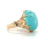 Vintage 14k Genuine Natural Turquoise Ring Hand Wrought with Flowers (#J5744)