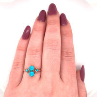 10k Rose Gold Victorian Turquoise / Glass and Seed Pearl Ring Jewelry (#J5620)