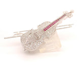 18k White Gold Genuine Natural Diamond and Ruby Violin Viola Brooch Pin (#J4846)