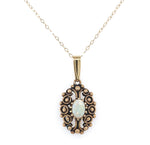 14k Gold Oval Genuine Natural Opal Pendant with Pierced Scrollwork (#J6226)