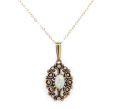 14k Gold Oval Genuine Natural Opal Pendant with Pierced Scrollwork (#J6226)