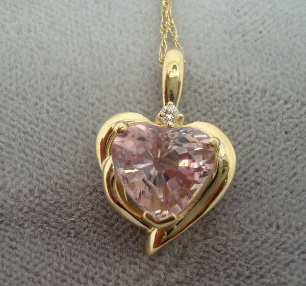 14k Yellow Gold Heart 2.39ct Pink Genuine Natural Morganite Pendant (#J0768)
