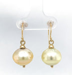14k Yellow Gold Golden South Sea Pearl Drop Earrings Jewelry (#J6118)