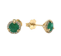 18k Gold .55cttw Fine Genuine Natural Emerald and Diamond Stud Earrings #J6998