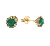 18k Gold .55cttw Fine Genuine Natural Emerald and Diamond Stud Earrings #J6998